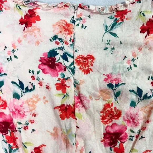 Altar’d State Romper Shorts Womens Small Pink floral Tiered Ruffled Tie V Neck - Picture 13 of 13